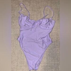 NWT Wild Fable Lavender One Piece Swimsuit Underwire Tie Front Size M Cheeky